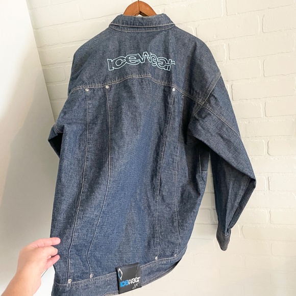 Vintage Y2K Icewear Ice T Denim Jacket Faux Suede Patchwork Dark wash Spellout L - Picture 10 of 16